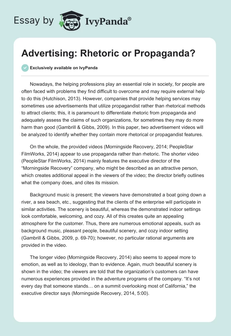 Advertising: Rhetoric or Propaganda?. Page 1