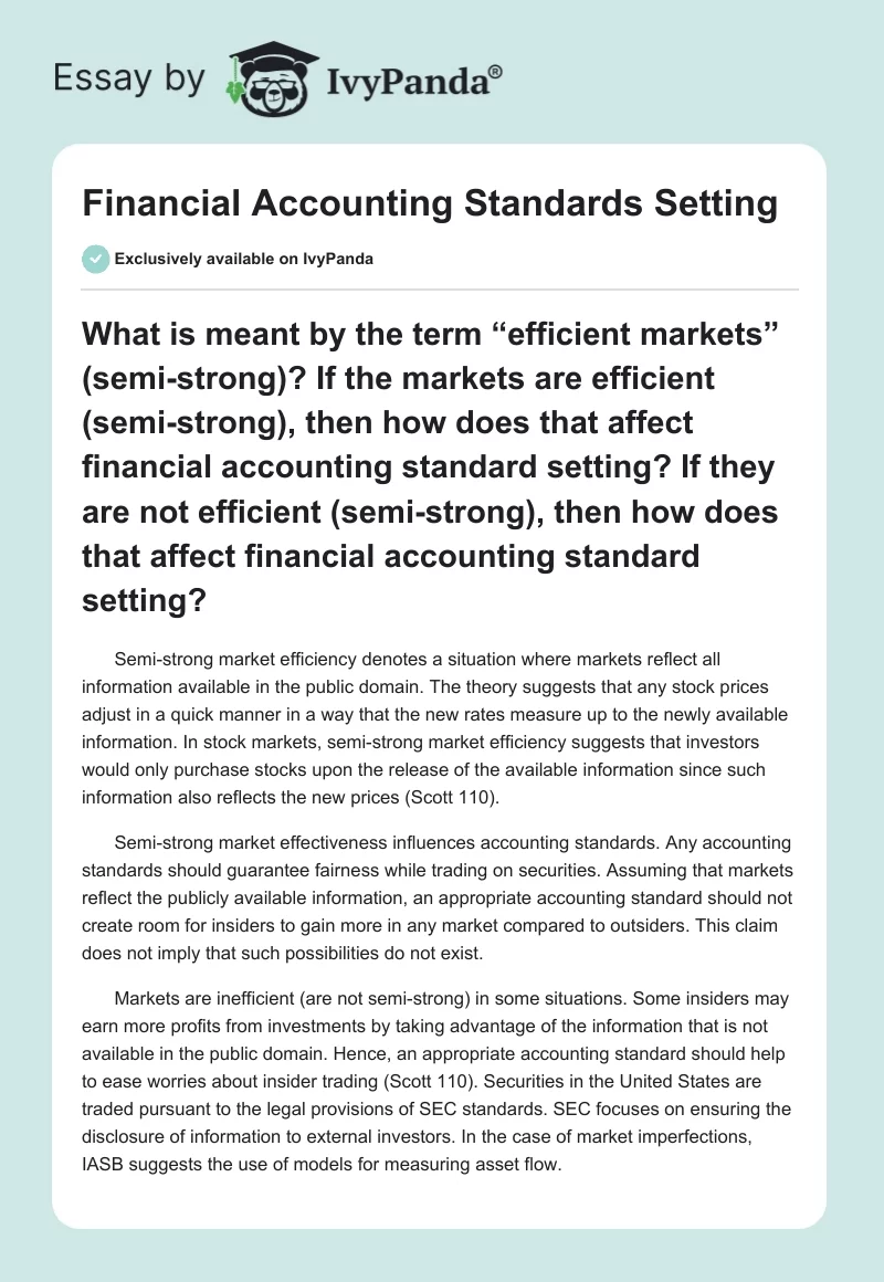 Financial Accounting Standards Setting. Page 1