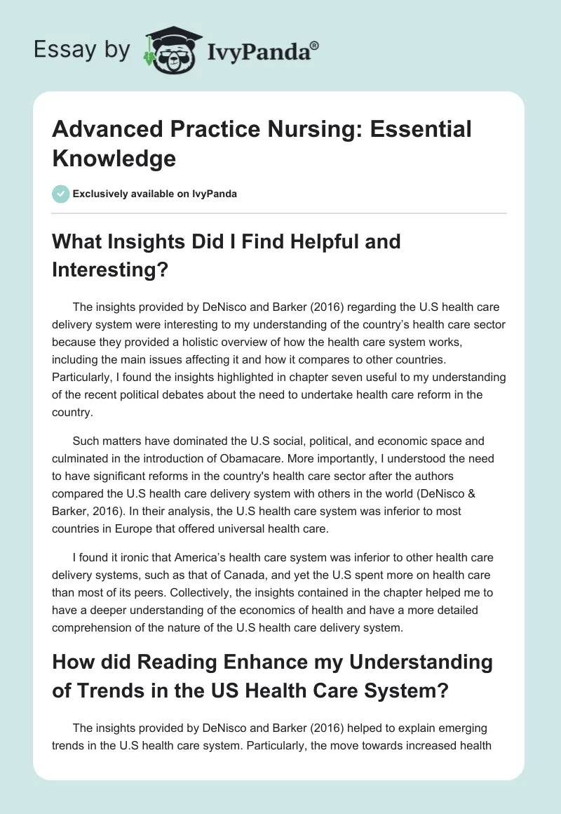 Advanced Practice Nursing: Essential Knowledge. Page 1