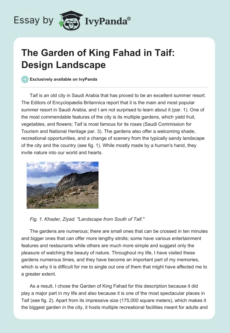 The Garden of King Fahad in Taif: Design Landscape. Page 1