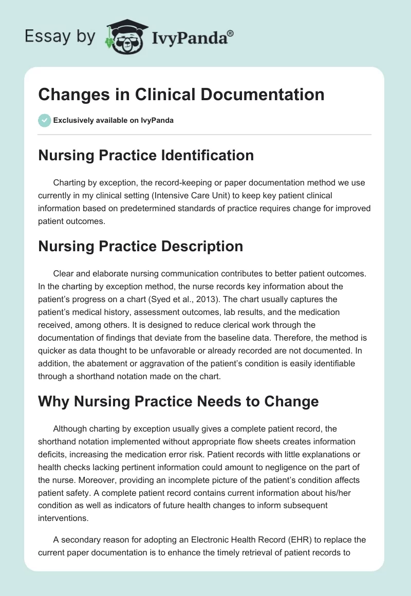 Changes in Clinical Documentation. Page 1