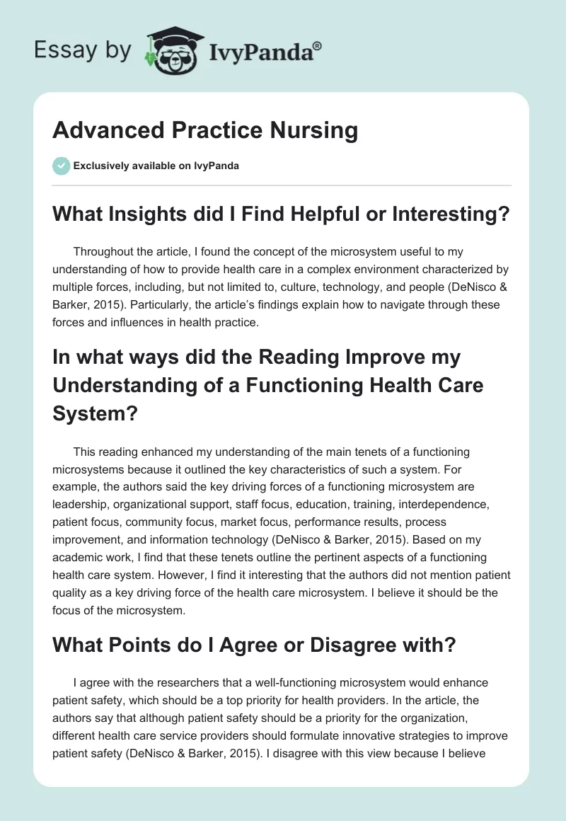 Advanced Practice Nursing. Page 1