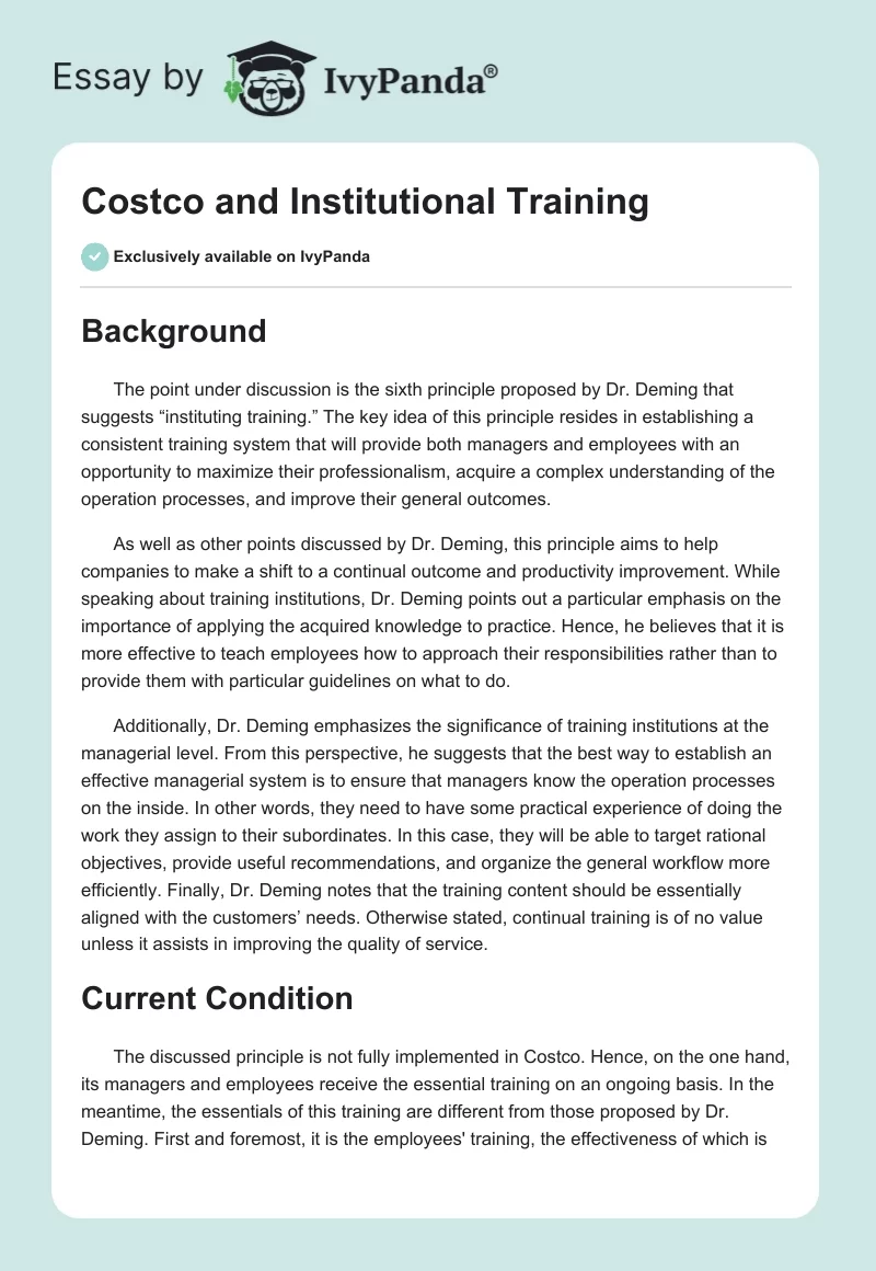 Costco and Institutional Training. Page 1