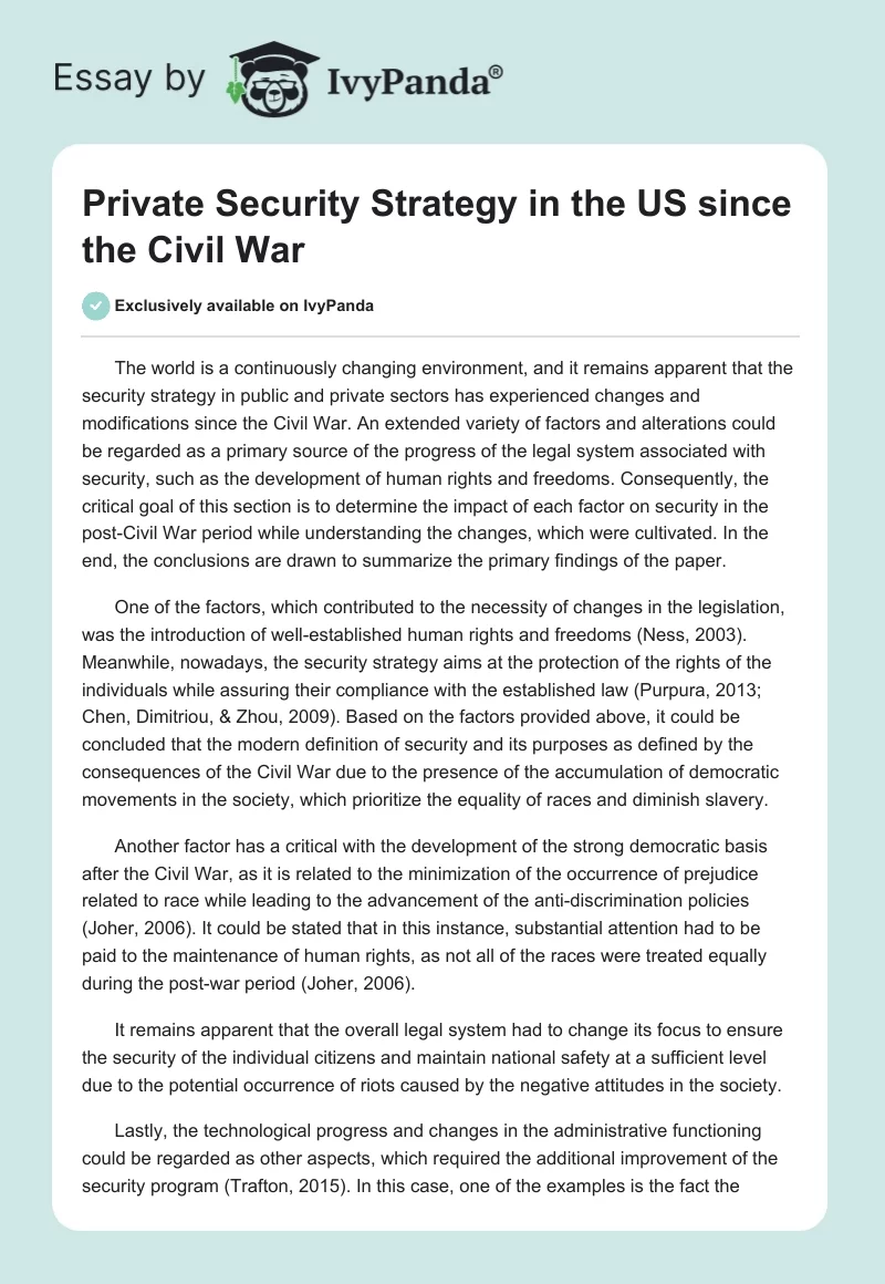 Private Security Strategy in the US Since the Civil War. Page 1