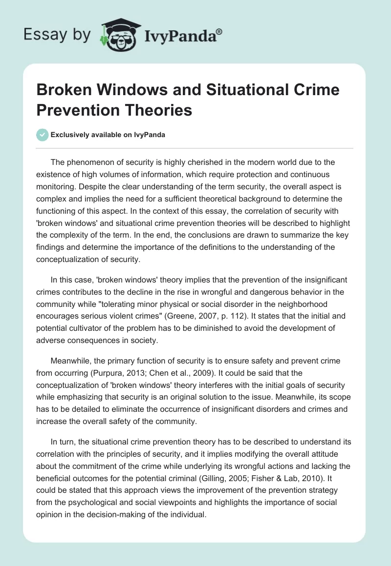 "Broken Windows" and Situational Crime Prevention Theories. Page 1