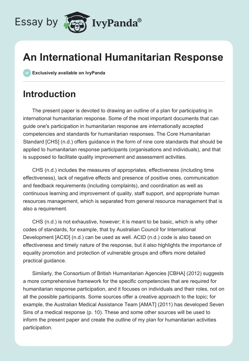 An International Humanitarian Response. Page 1
