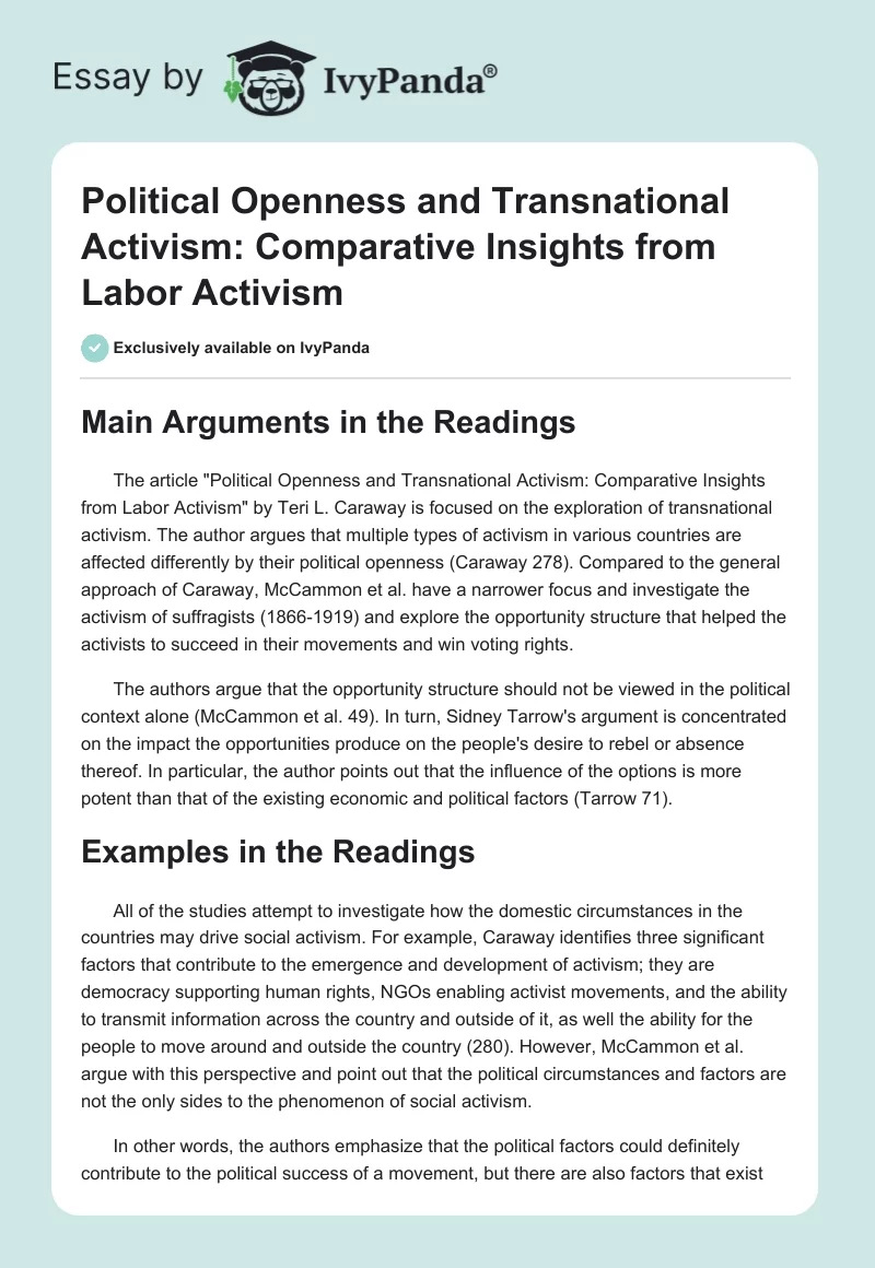 Political Openness and Transnational Activism: Comparative Insights From Labor Activism. Page 1