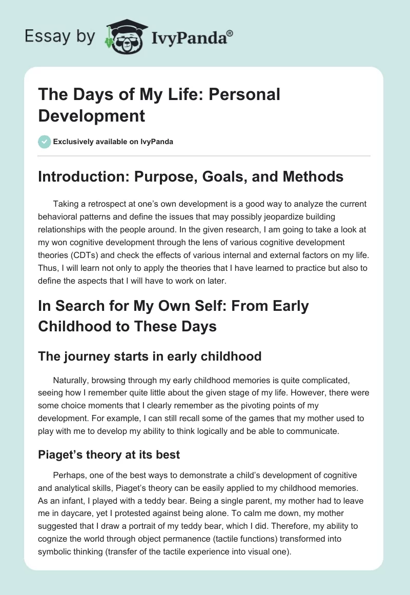 The Days of My Life: Personal Development. Page 1