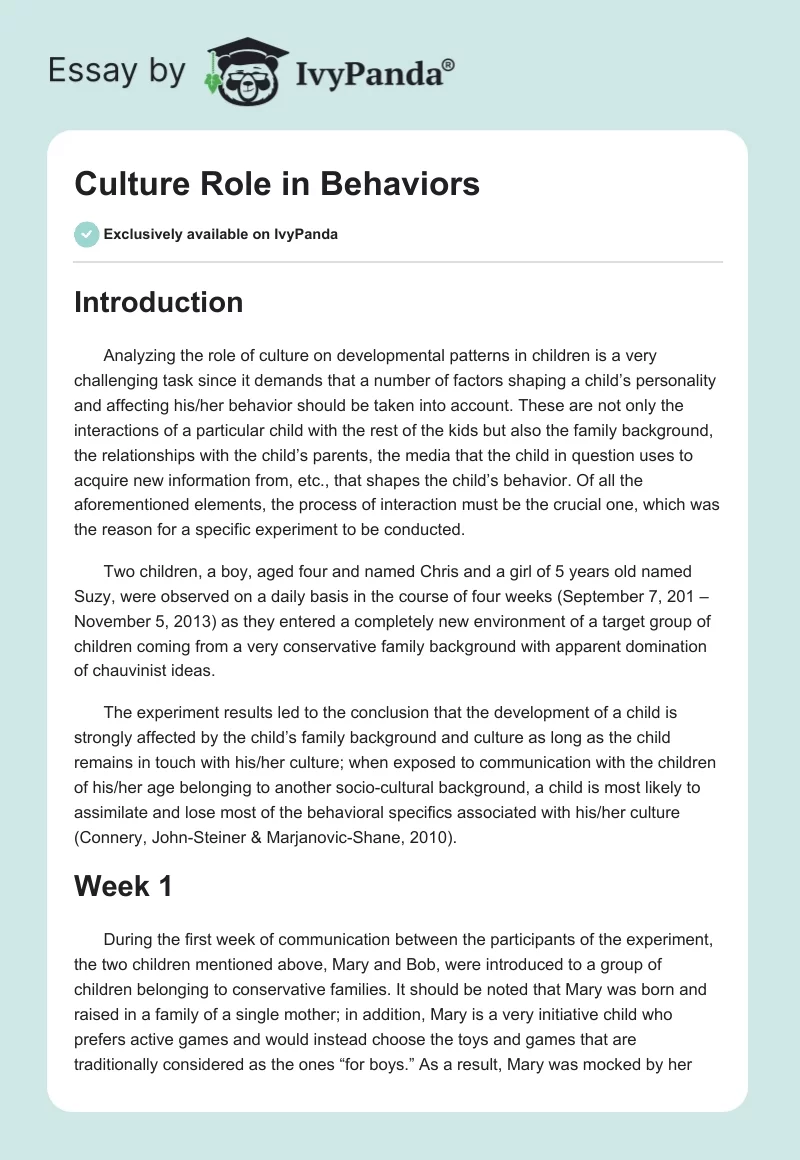 Culture Role in Behaviors. Page 1