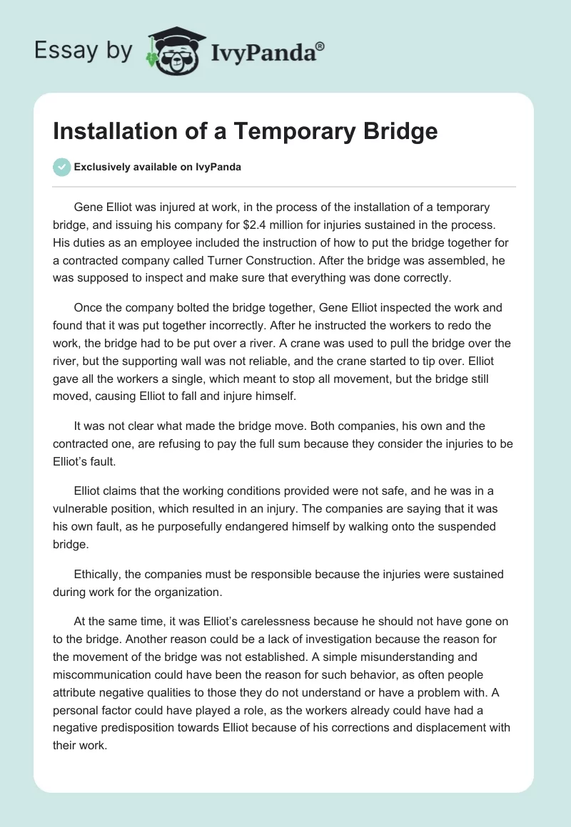 Installation of a Temporary Bridge. Page 1