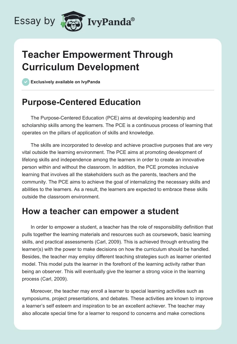 Teacher Empowerment Through Curriculum Development. Page 1