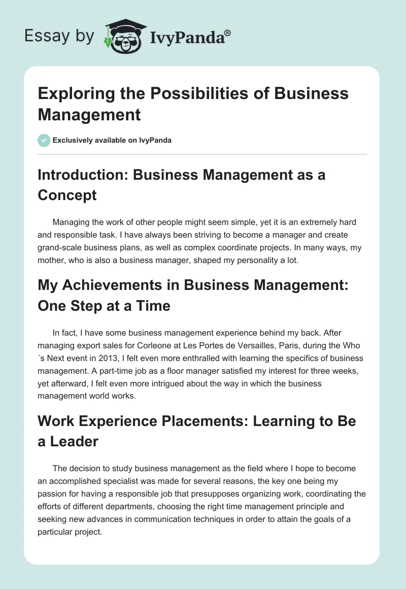 Exploring the Possibilities of Business Management. Page 1