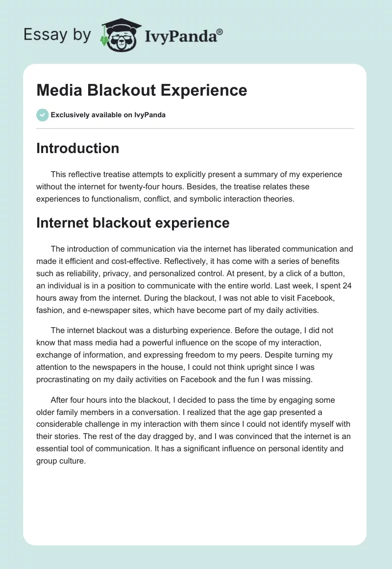 Media Blackout Experience. Page 1