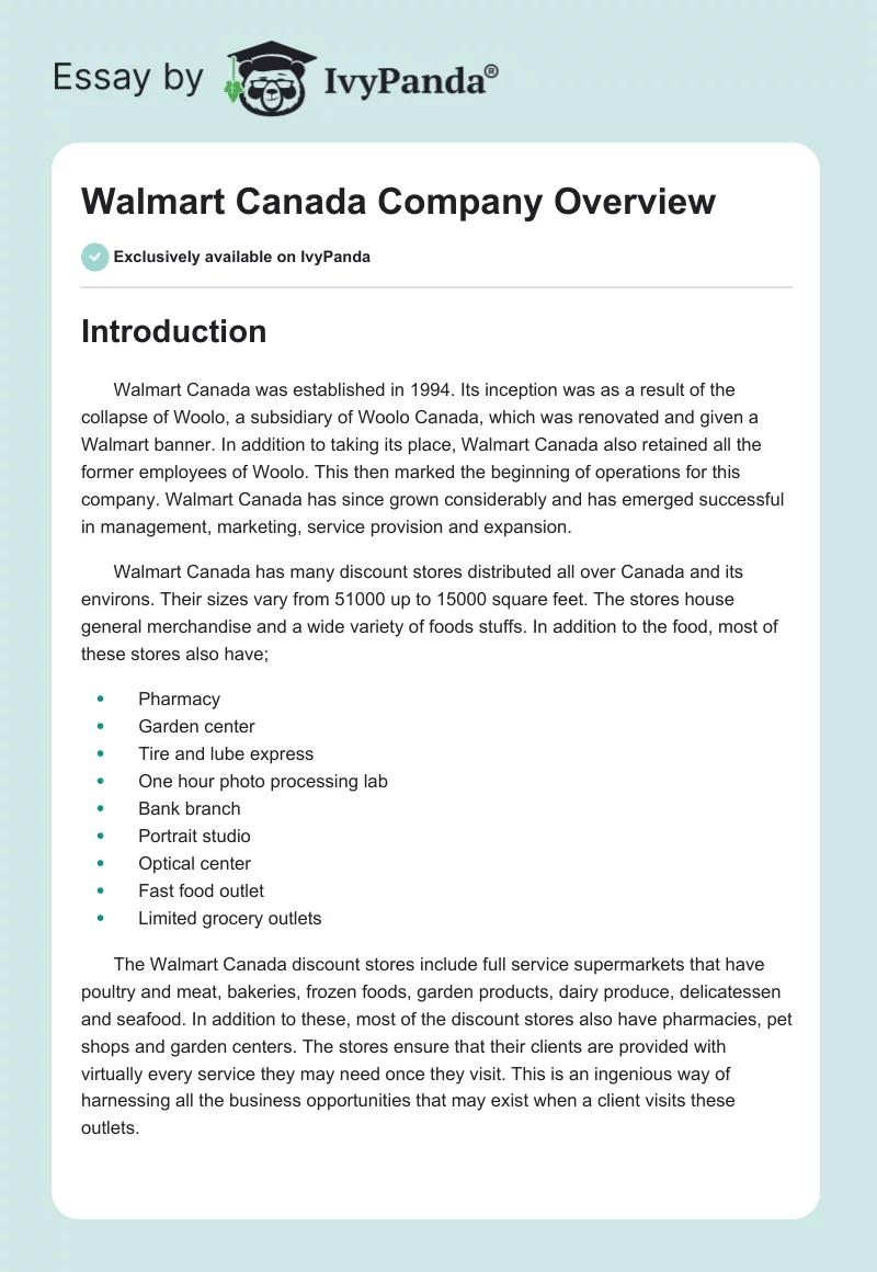 Walmart Canada Company Overview. Page 1