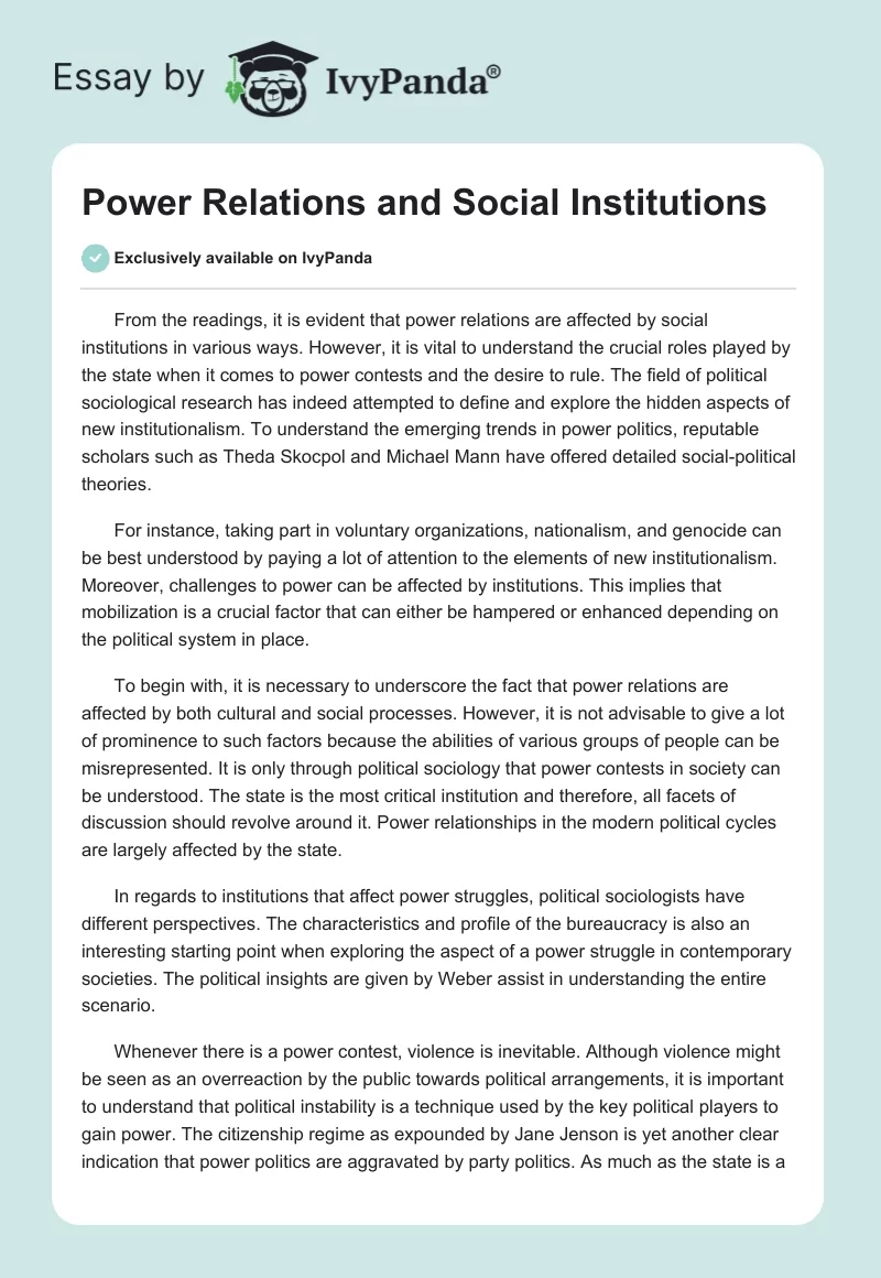 Power Relations and Social Institutions. Page 1
