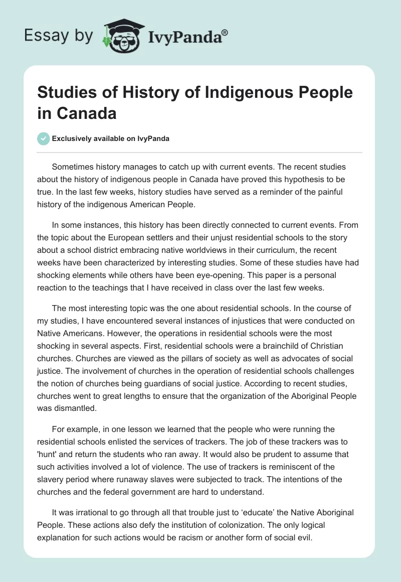 Studies of History of Indigenous People in Canada. Page 1