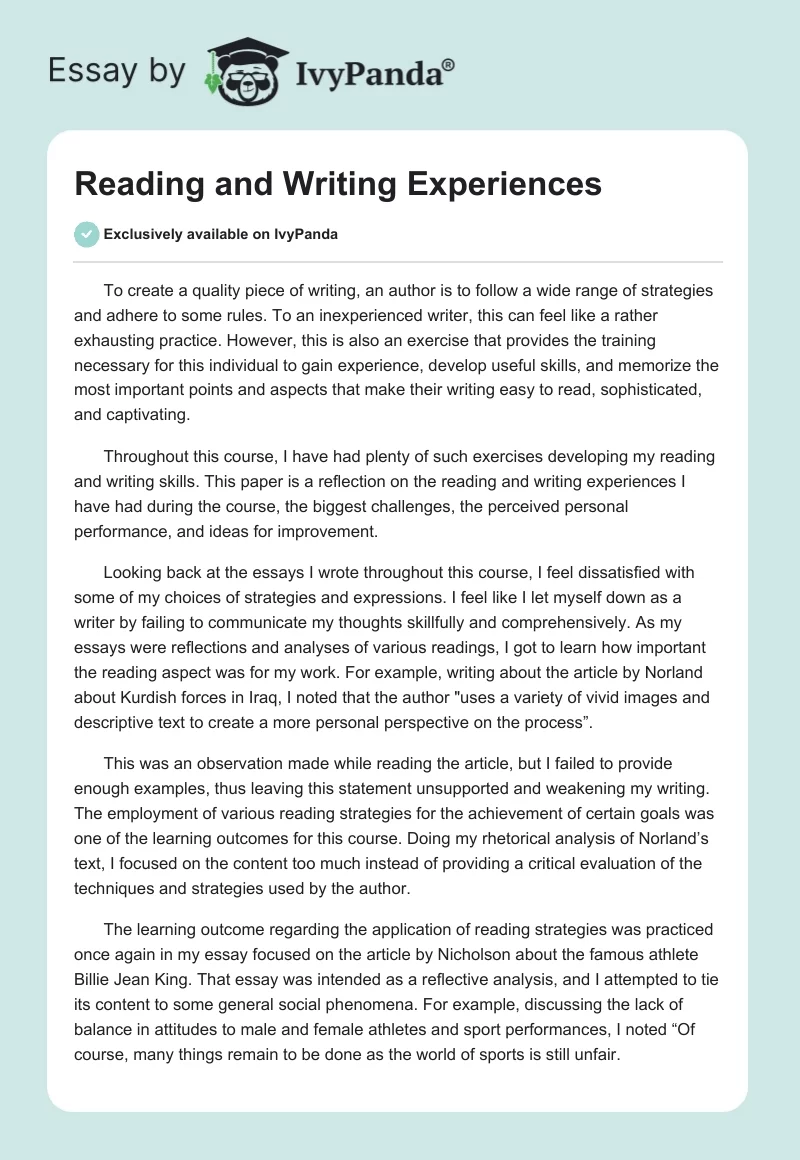 Reading and Writing Experiences. Page 1