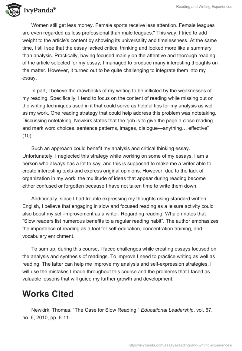 Reading and Writing Experiences. Page 2