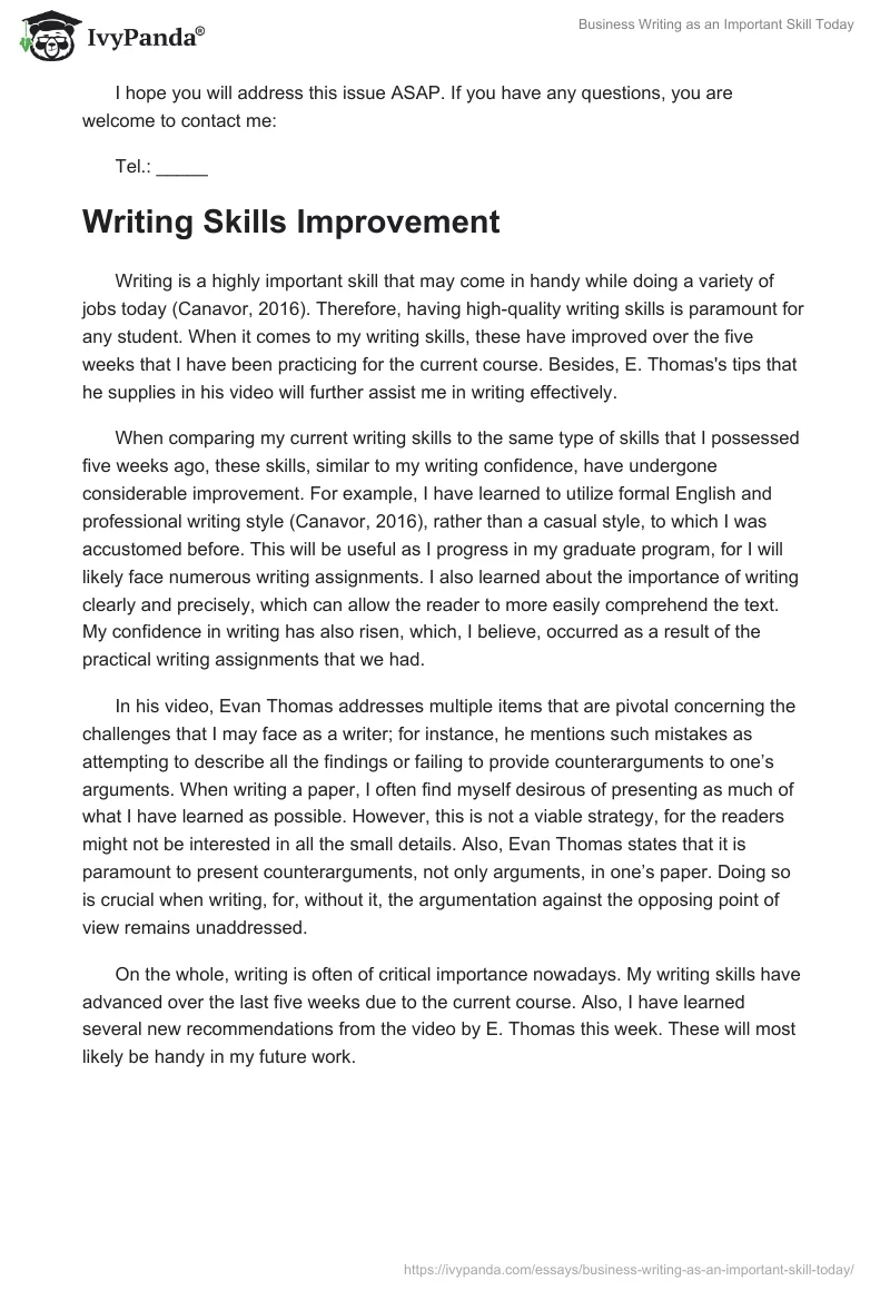 Business Writing as an Important Skill Today. Page 2