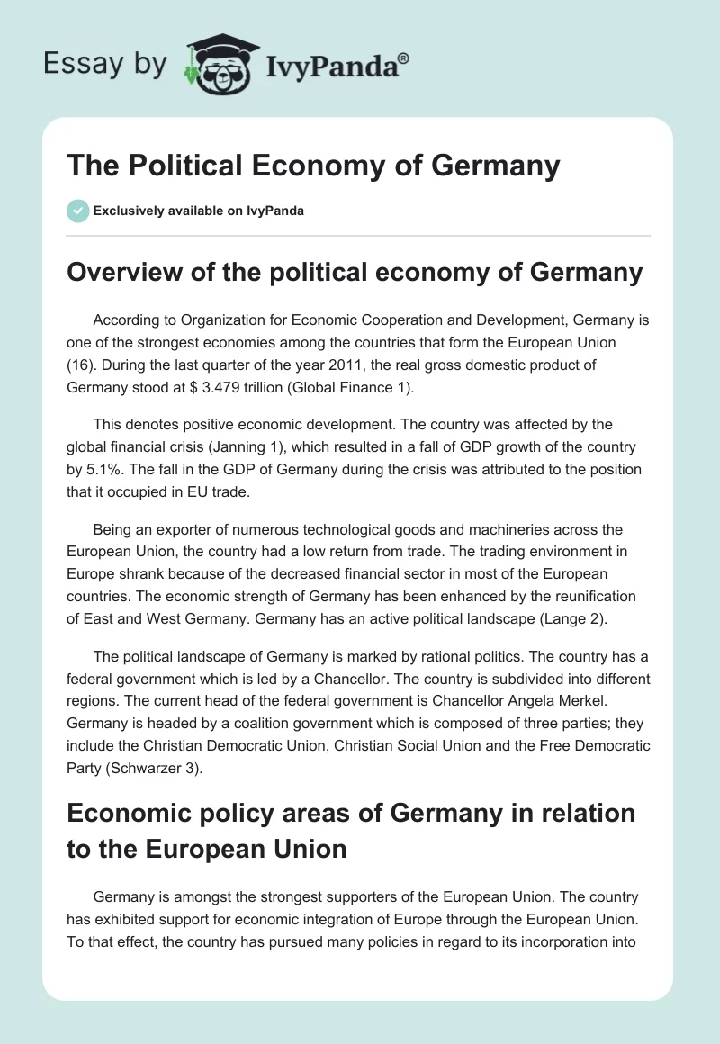 The Political Economy of Germany. Page 1