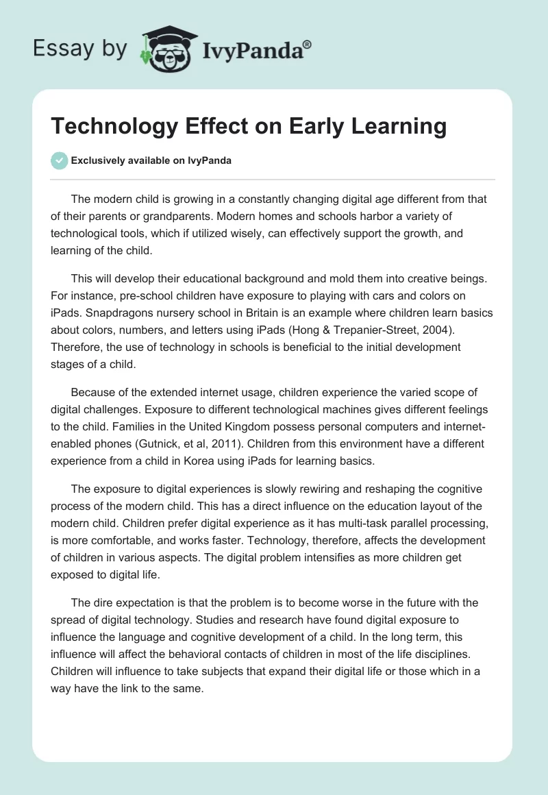 Technology Effect on Early Learning. Page 1