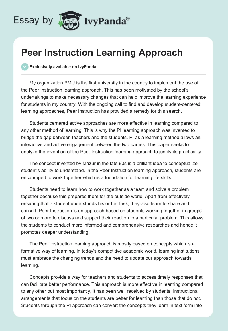 Peer Instruction Learning Approach. Page 1