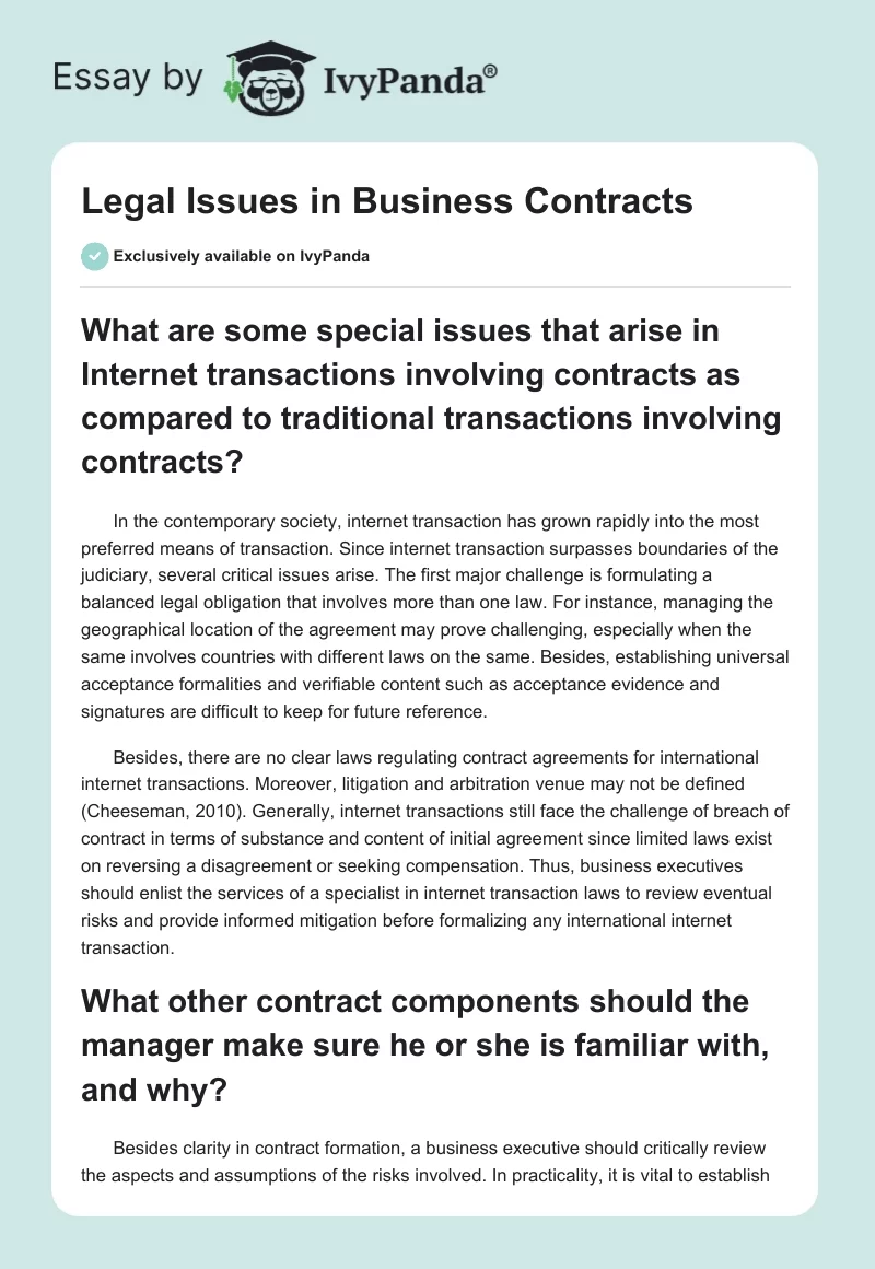 Legal Issues in Business Contracts. Page 1