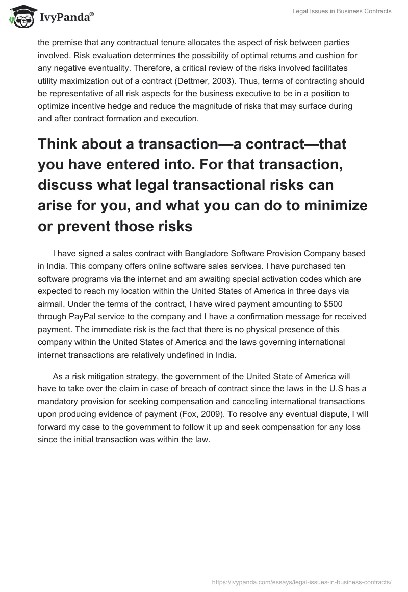 Legal Issues in Business Contracts. Page 2
