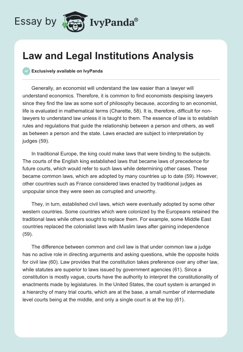Law and Legal Institutions Analysis. Page 1