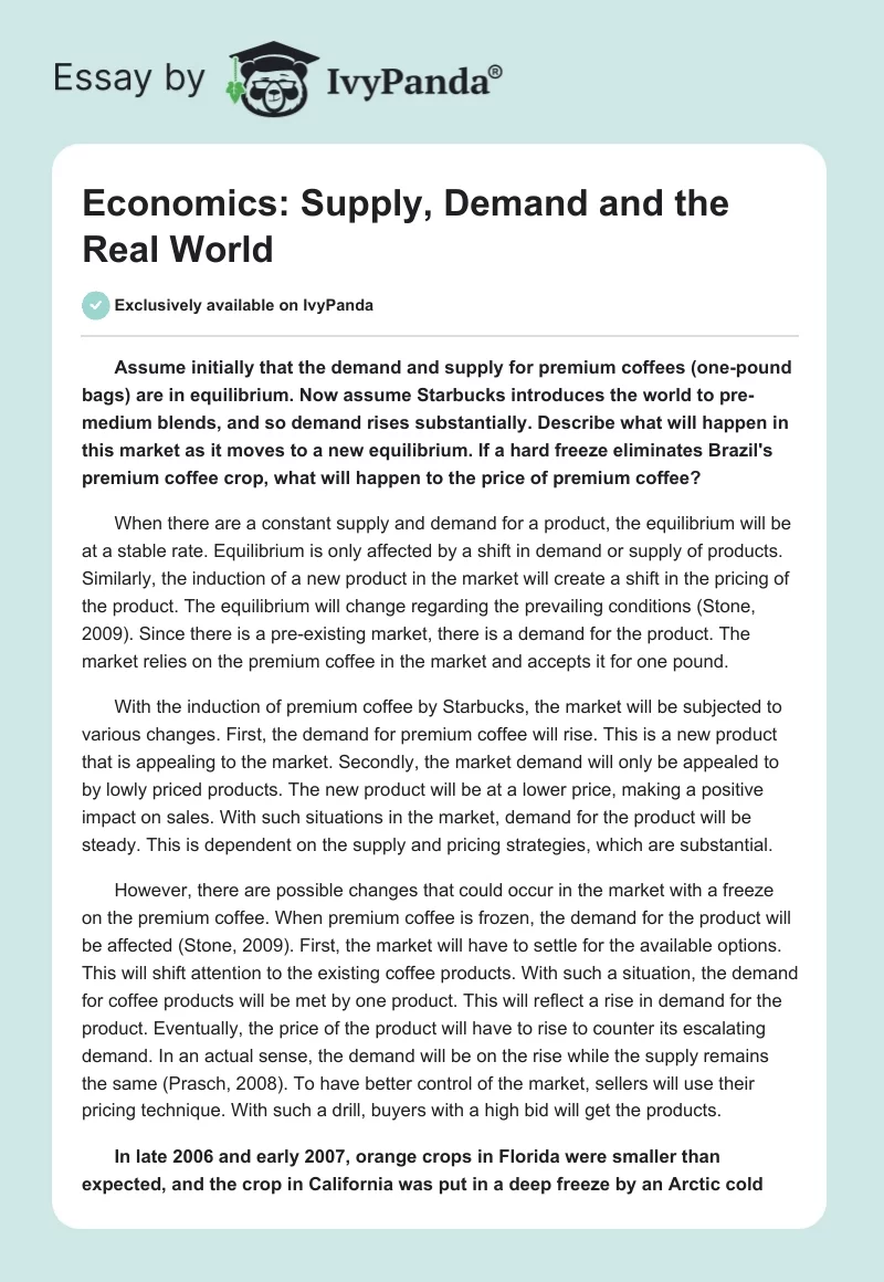 Economics: Supply, Demand and the "Real World". Page 1