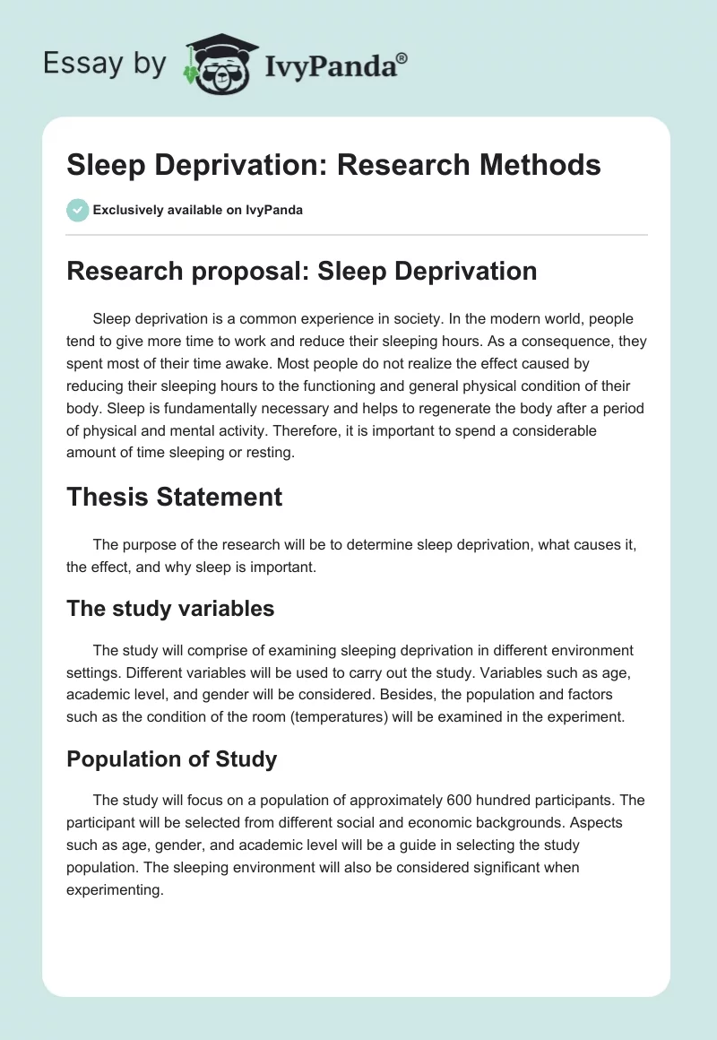 Sleep Deprivation: Research Methods. Page 1
