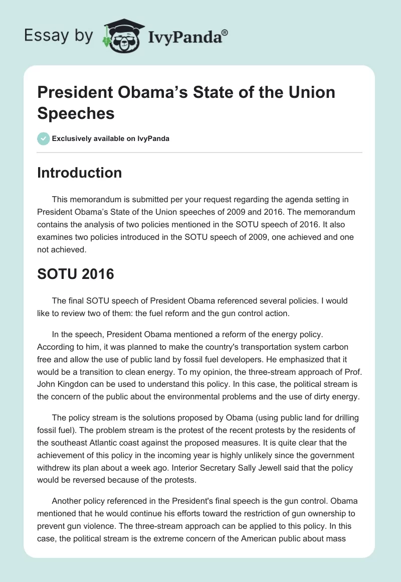 President Obama’s State of the Union Speeches. Page 1