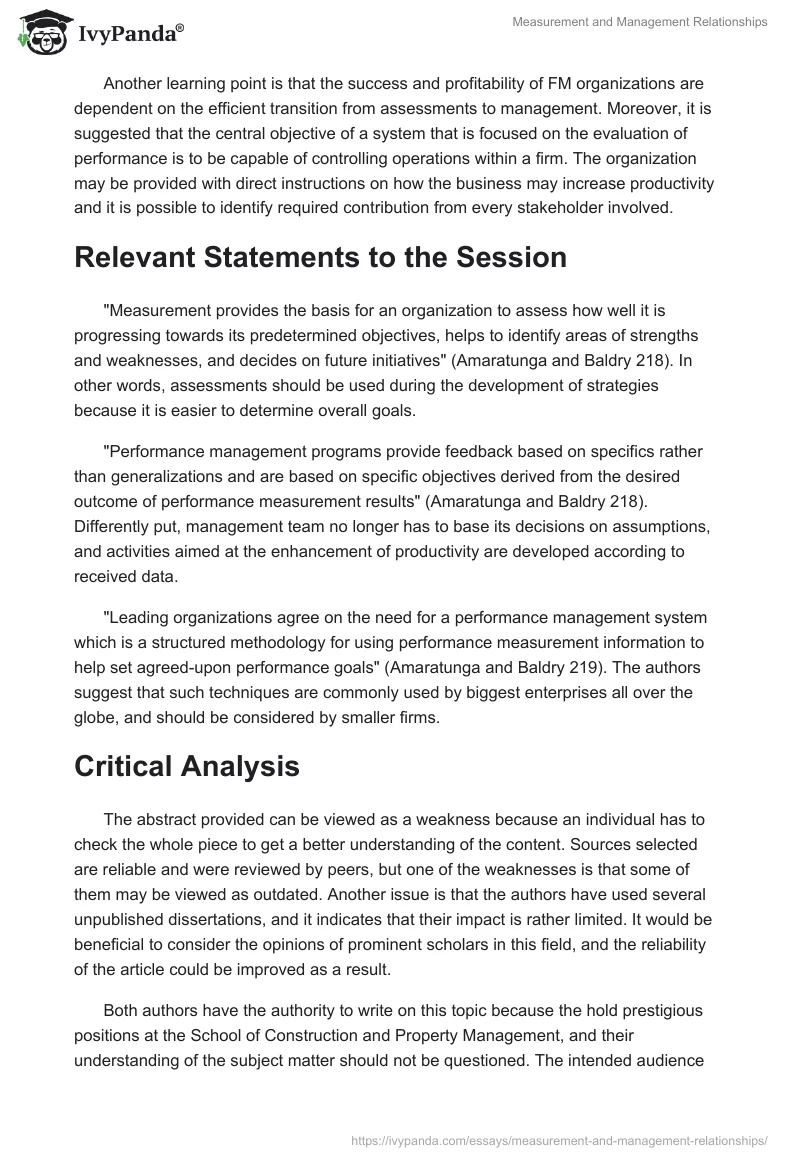Measurement and Management Relationships. Page 2