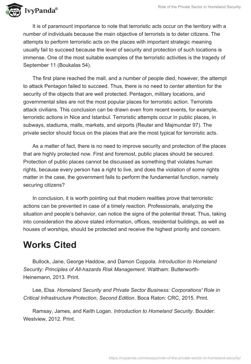 Role of the Private Sector in Homeland Security. Page 3