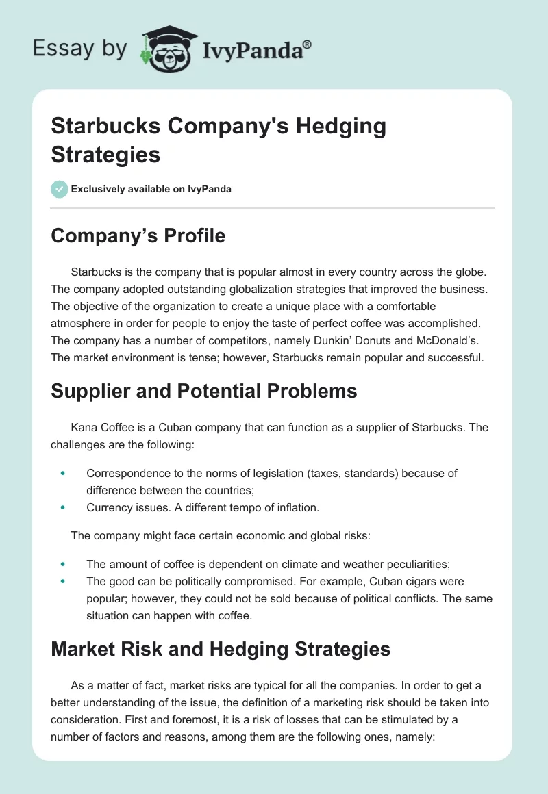 Starbucks Company's Hedging Strategies. Page 1