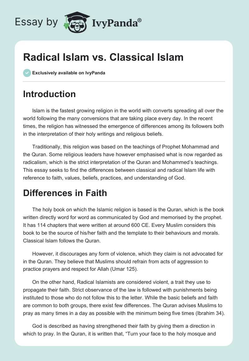 Radical Islam vs. Classical Islam. Page 1