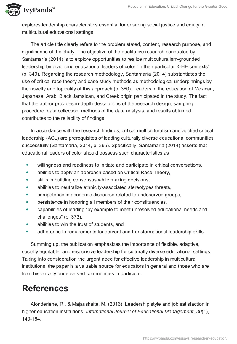 Research in Education: Critical Change for the Greater Good. Page 2