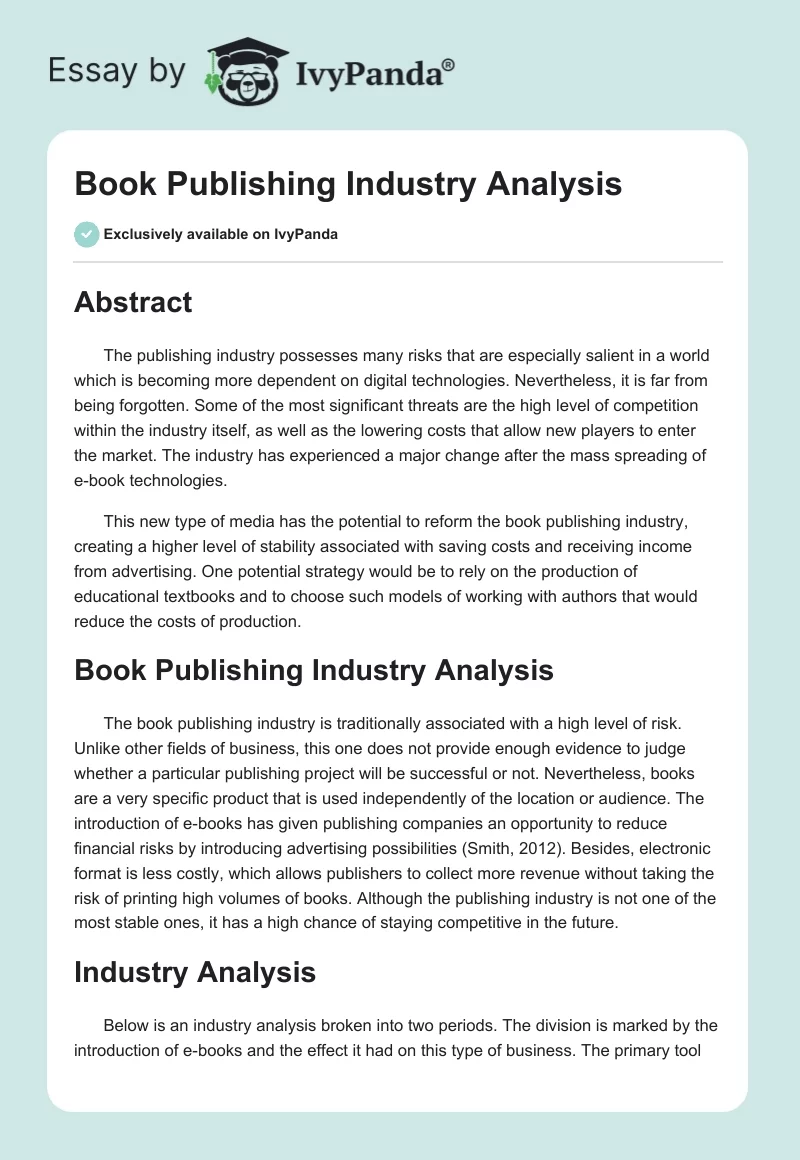 Book Publishing Industry Analysis. Page 1
