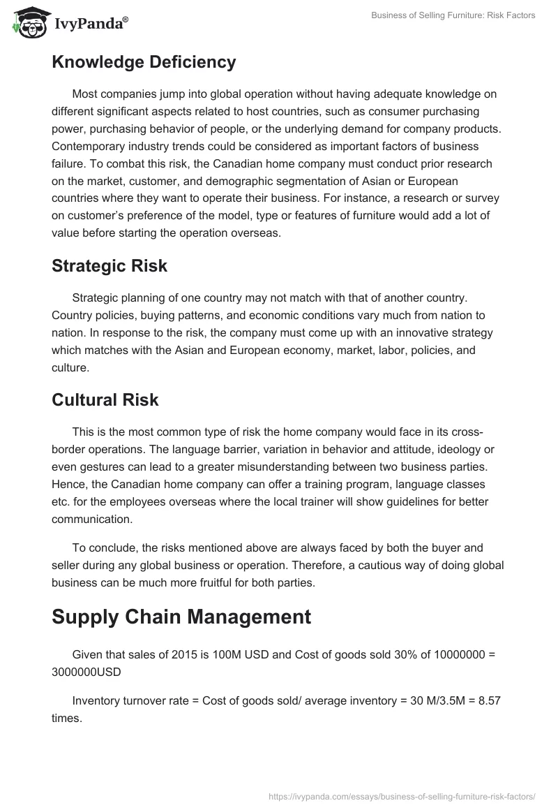 Business of Selling Furniture: Risk Factors. Page 2