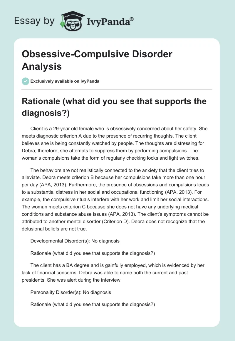 Obsessive-Compulsive Disorder Analysis. Page 1