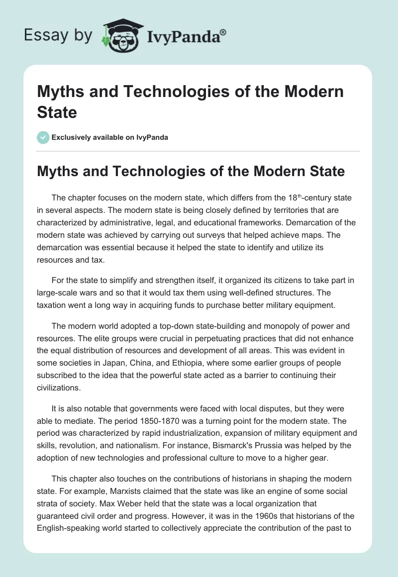 Myths and Technologies of the Modern State. Page 1