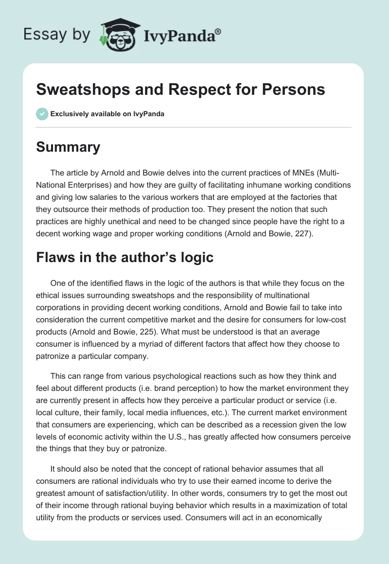 Sweatshops and Respect for Persons. Page 1