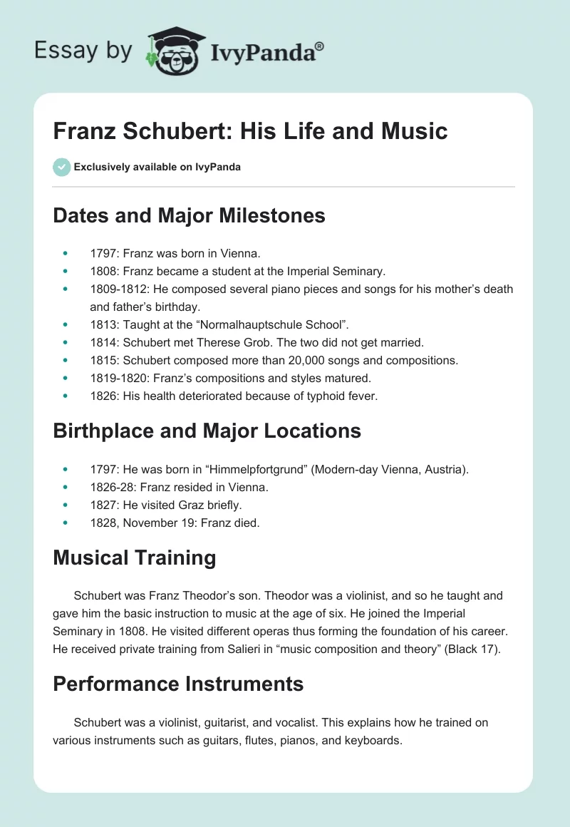 Franz Schubert: His Life and Music. Page 1
