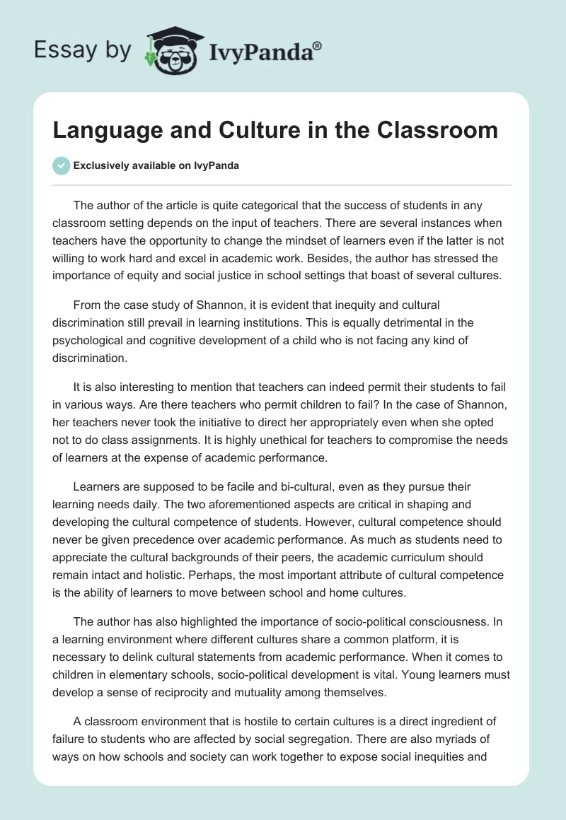 Language and Culture in the Classroom. Page 1