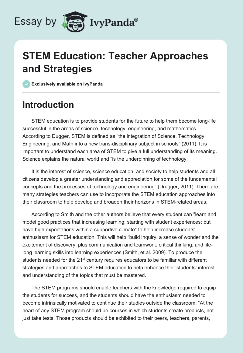 STEM Education: Teacher Approaches and Strategies. Page 1