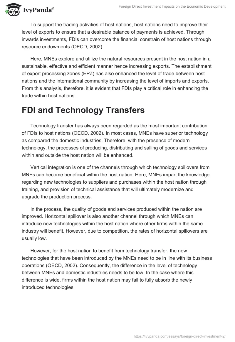 Foreign Direct Investment Impacts on the Economic Development. Page 4
