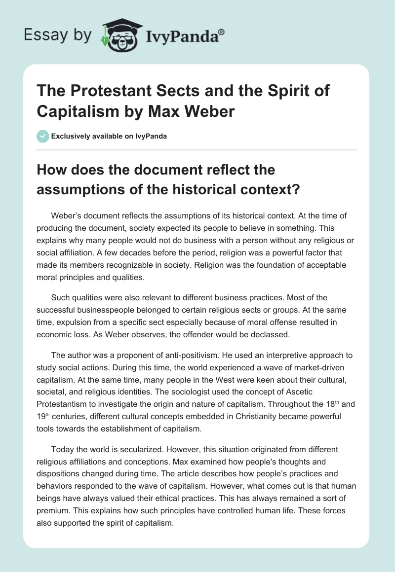 The Protestant Sects and the Spirit of Capitalism by Max Weber. Page 1