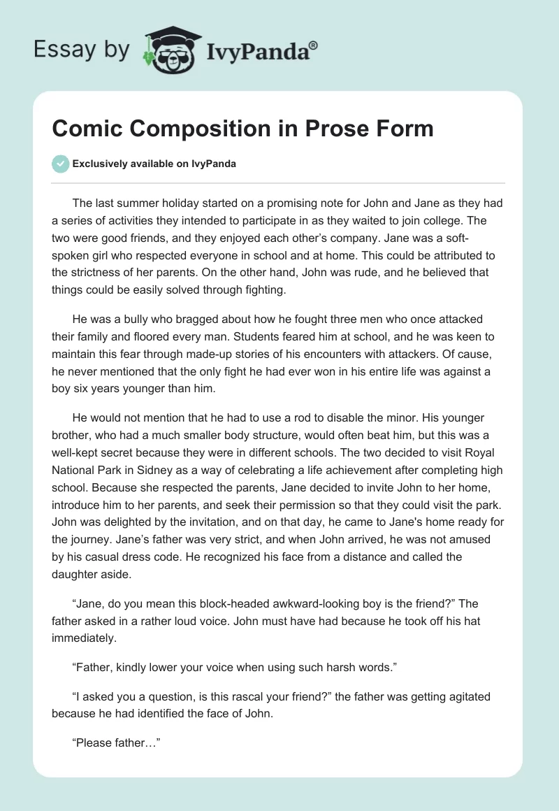 Comic Composition in Prose Form. Page 1
