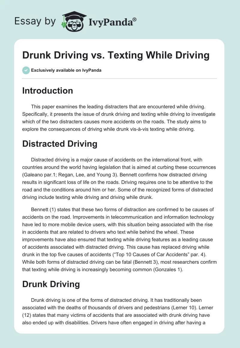 Drunk Driving vs. Texting While Driving. Page 1