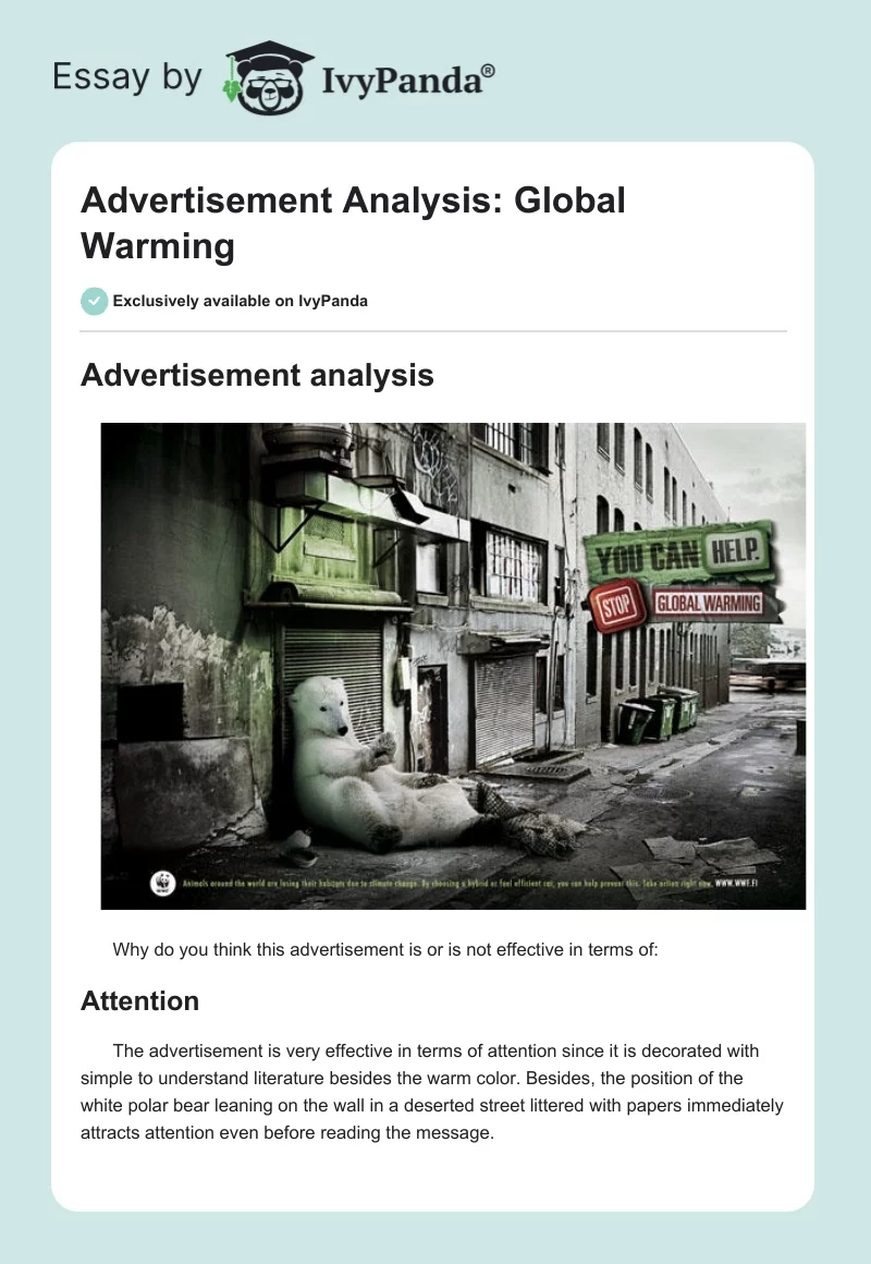 Advertisement Analysis: Global Warming. Page 1